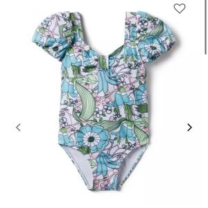 NWT- Janie and Jack Recycled Floral Bubble Sleeve Swimsuit - size 3T